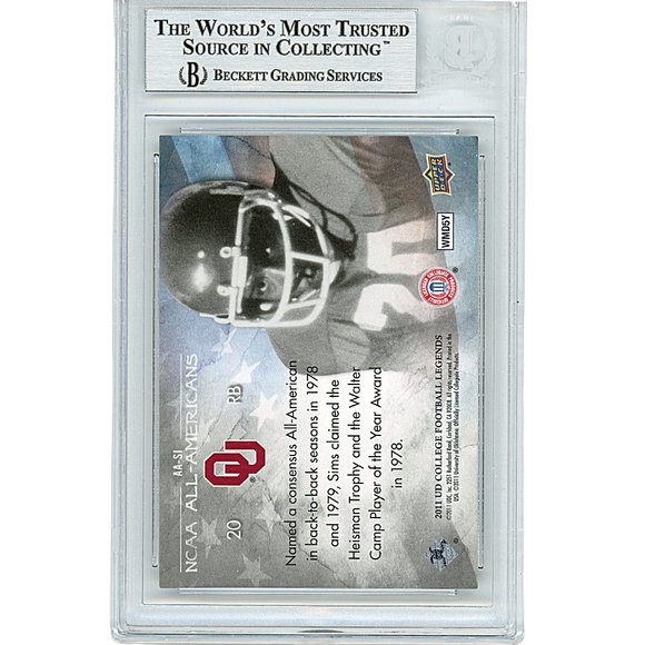 Billy Sims Signed OU Sooners Upper Deck Legends Football Card Beckett Autograph - Picture 3 of 5
